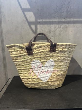 Mama - Palmblatt - Tasche mit kurzen und langen Lederhenkeln mit weissem Herz