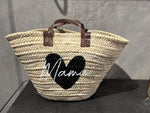 Mama - Palmblatt - Tasche mit kurzen und langen Lederhenkeln mit schwarzem Herz