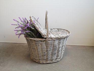 Picknick Korb | Zweideckel | Weidekorb grau | Geschenk | 45cm
