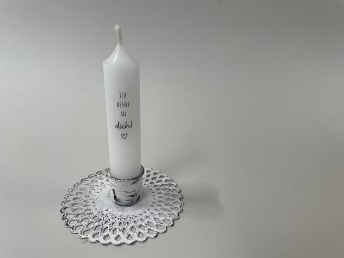 kleine Stabkerze mit "ich denke an dich" beschriftet (handmade)