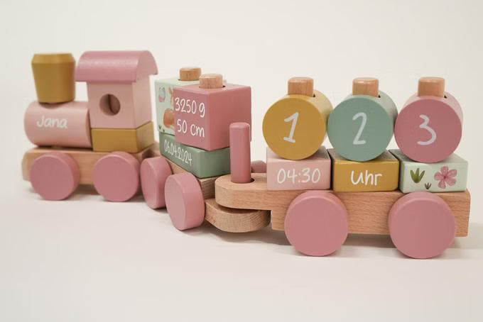 Eisenbahn mit Steckformen | "Fairy Garden" | 45cm | Spielzeug ab 1 Jahr | rosa