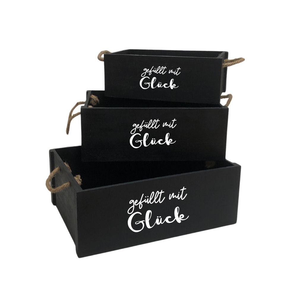 Holzkiste | Geschenkverpackung | gefüllt mit Glück | Schwarz | Geschenkkiste
