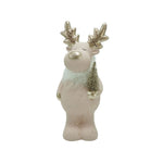 Rentier | mit Tanne | Porzellan | hellrosa / gold | Winterdeko