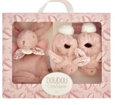 Geschenkset „Hase rosa“ | Geburt Geschenk | Kuscheltier Baby | Baby Schühchen Set | Babyspielzeug 0–6 Monate