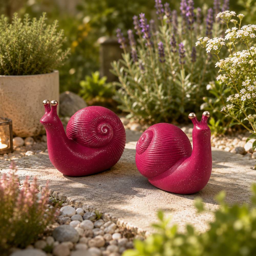 Schnecke | Polyresin - Pink | Gartenfigur | Tierfigur Deko | Aussendeko