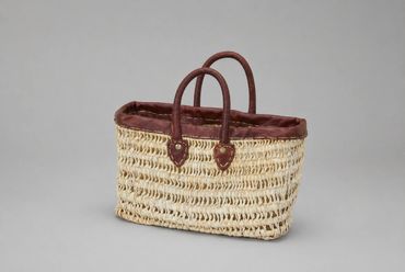Palmblatt-Tasche | Natur | Rundlederhenkel & Lederbordüre dunkelbraun | 35cm