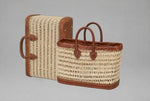 Palmblatt-Tasche | Natur | Rundlederhenkel & Lederboden hellbraun | 35cm