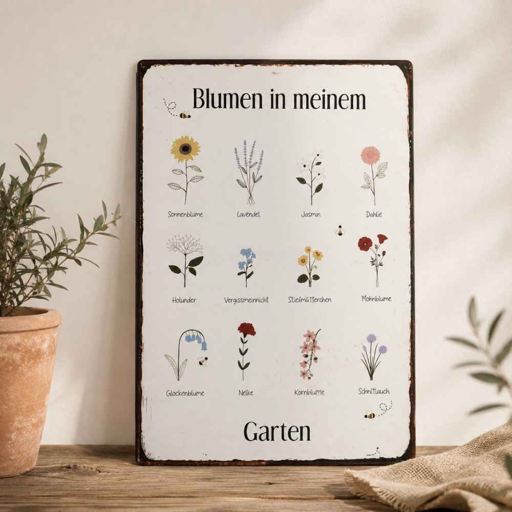 Metallschild | Blumen in meinem Garten | 20 x 14cm