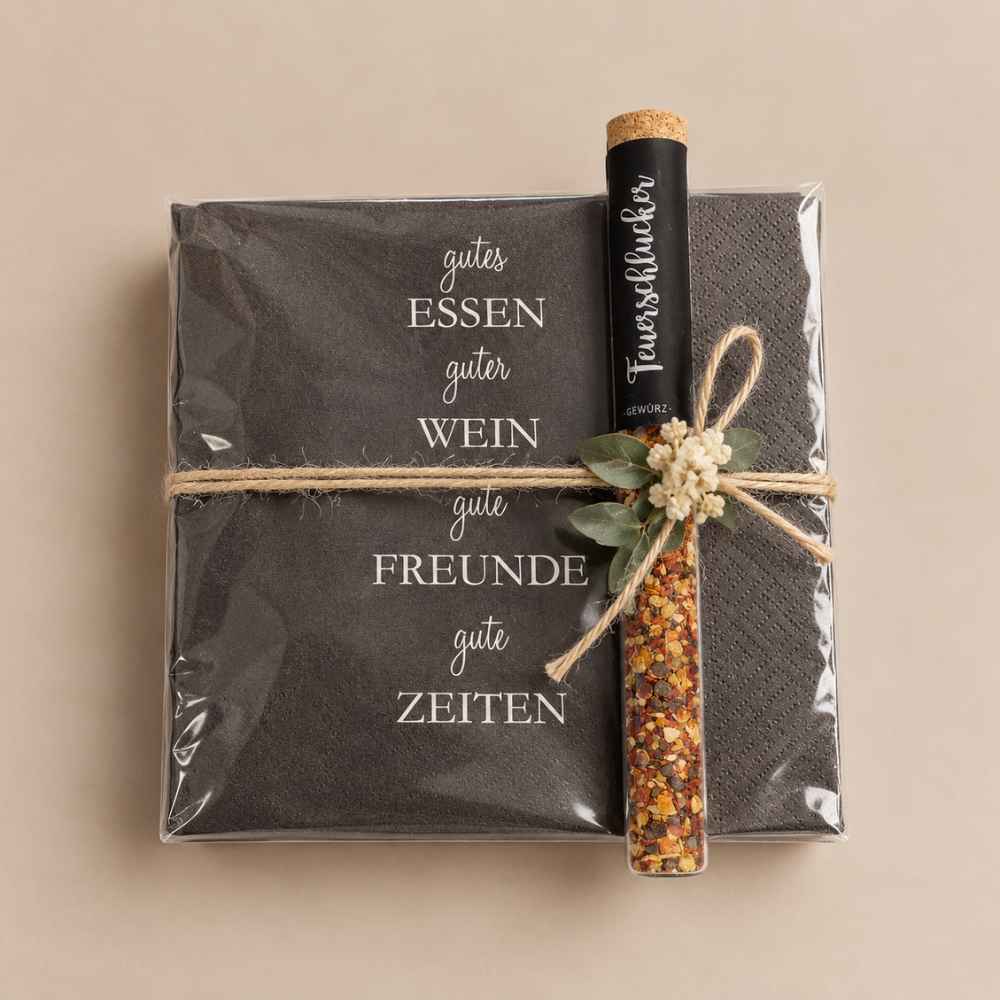 Serviettengeschenk | Gutes Essen Guter Wein... | Mitbringsel | Geschenkidee