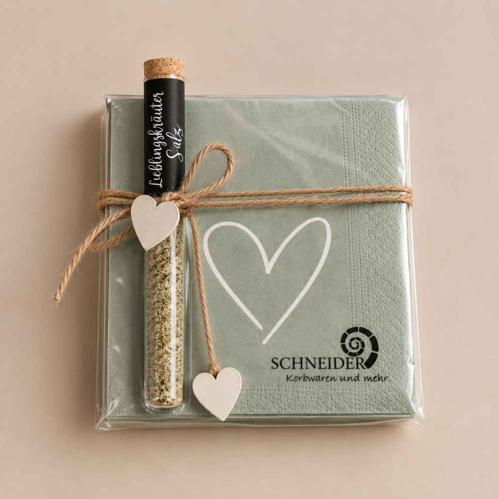 Serviettengeschenk | mint Herz | Mitbringsel | Geschenkidee | Tischdeko