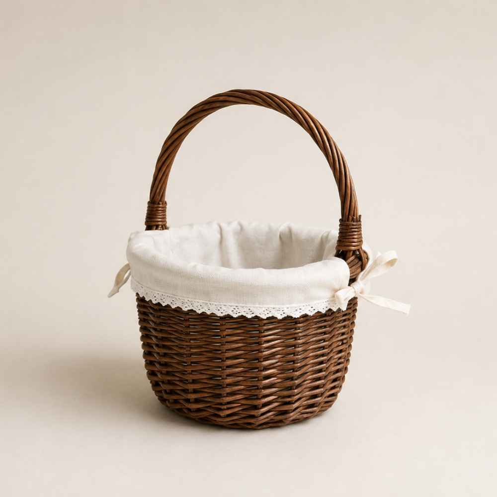 Weiden Korb | braun | beiger Stoff | Ø 20cm