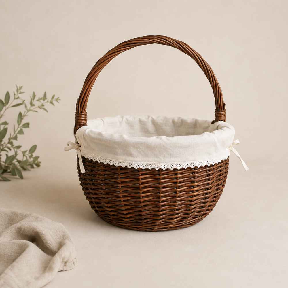 Weiden Korb | braun | beiger Stoff | Ø 30cm